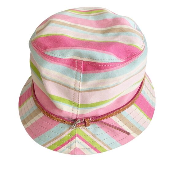 Coach Pastel Stripe Bucket Hat With Thin Leather Hat Band M/L - Picture 2 of 8